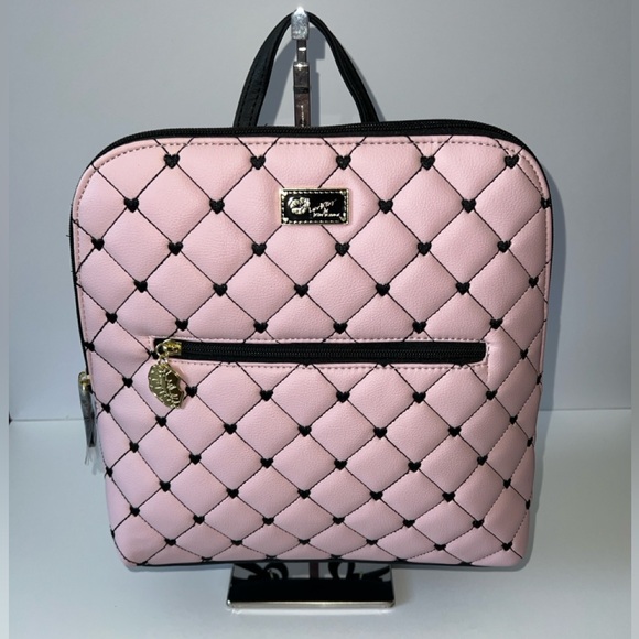 Betsey Johnson Handbags - NWT Luv Betsey by Betsey Johnson Pink Quilted Backpack with Black Hearts